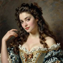beautiful woman with long hair, ultra detailed, beautiful, decolte, by greg hildebrandt fancy rococo baroque oil painting high quality clothed in fancy garb in pin up style