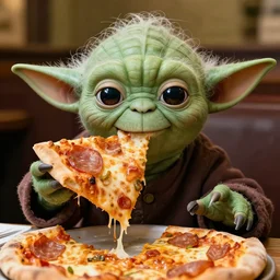 yoda eating pizza