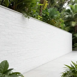 a single highly detailed 4 k point of view. matte painting of. white brick modern wall that goes on forever on the jungle.