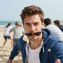 closeup portrait of french people on the beach trying to push England further away, by Steve McCurry and David Lazar, natural light, detailed face, CANON Eos C300, ƒ1.8, 35mm, 8K, medium-format print