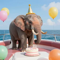 gay elephant having a birthday party on a boat