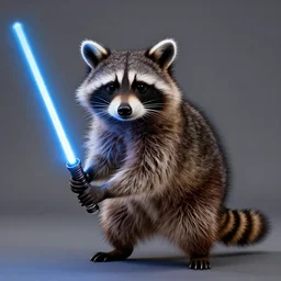 a raccoon with a light saber