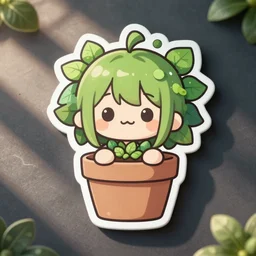 die cut sticker of anime chibi kawaii cute tsundere houseplant