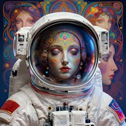 astronaut suit empty head portal into nother dimension, an extremely colorful psychedelic experience, dmt, psilocybin, lsd, face, detailed, intricate, elegant, highly detailed, digital painting, artstation, concept art, smooth, sharp focus, illustration, art by krenz cushart, hana yata, and artem demura and alphonse mucha, octane render, unreal engine, 8 k