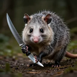 creepy possum holding a knife by wiebke rauers