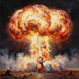 vladimir putit, painting a painting of happy little hydrogen nuclear explosion, intricate, highly detailed, smooth, artstation,