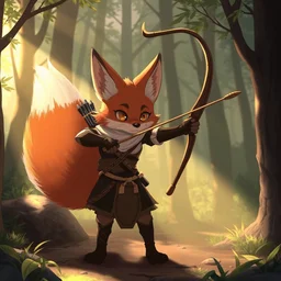 an anthropomorphic medieval fox archer with a fluffy tail in the forest, trending on artstation, trending on furaffinity, digital art, by kawacy, anime, furry art, warm light, backlighting, cartoon
