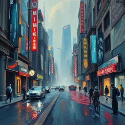 futuristic street scene, highly detailed oil painting, impasto brush strokes, soft light, 8 k, cyberpunk colour palette, dramatic composition, dramatic lighting, sharp focus, concept art, masterpiece, by adrian ghenie and jenny saville and zhang jingna