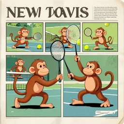 cartoon illustration of monkeys playing tennis by Kim Davis, 4k wallpaper, newspaper comic strip, artstation