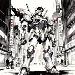 Masamune Shirow simon stalenhag exterior Robot Knight Myrmidon street neo tokyo cyberpunk. ian mcque ink calligraphy art James Gilleard.