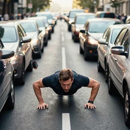 tom scott does push ups in the middle of busy traffic
