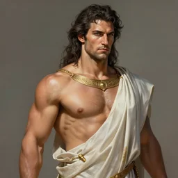 photo portrait of ian bohen as poseidon, greek god, dark hair, dressed!!! toga, masculine, mature, handsome, upper body, muscular, shiny skin, fantasy, intricate, elegant, highly detailed, digital painting, artstation, concept art, smooth, sharp focus, illustration, art by gaston bussiere and greg rutkowski