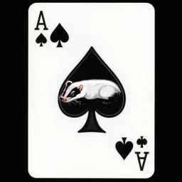 playing card design of an ace of spades including a weasel