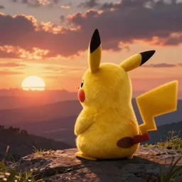 pikachu watching a sunset, by makoto shinkai, greg rutkowski, artstation, high detailed, cgsociety,