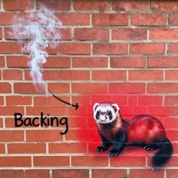 ( ( smoke ) * ( ( backing ) * brick wall ) ) + ( ( graffiti ) * ( furry fandom ) * ( ( ferret * weasel * stoat ) * ( red + black ) ) )