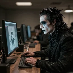 nosferatu wearing looking at his monitor photorealistic great photograph