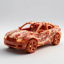 concept autocad render of car made of bacon, commercial product pitch