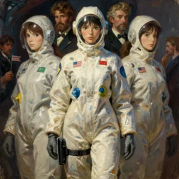 women in fullbody biohazard suit greg manchess painting by sargent and leyendecker, studio ghibli fantasy close - up shot asymmetrical intricate elegant matte painting illustration hearthstone, by greg rutkowski by greg tocchini by james gilleard