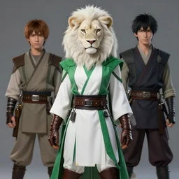 beautiful portrait of a good female anthropomorphic albino lioness fursona wearing white and green jedi robes. leather gloves. leather boots. character design by charlie bowater, ross tran, artgerm, and makoto shinkai, detailed, soft lighting, rendered in octane