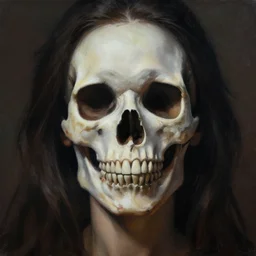 an portrait of an woman with a skull face, Matte painting , detailed painting, made by Greg Rutkowski, 4k, atmospheric