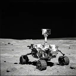 a photo taken from a rover on the surface of an asteroid, black and white, spielberg, 3 5 mm film, cinematic 4 k