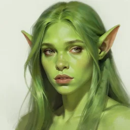 green orc female, light green tone beautiful face, by greg rutkowski, by noah bradley, digital painting