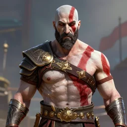 hyperrealistic portrait of kratos, medium shot, bright colors, unreal engine highly rendered, global illumination, ultrafine hyperdetailed illustration by kim jung gi, irakli nadar
