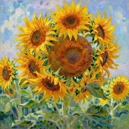 sunflower garden, water painting, monet, heavenly, sun rays, intricate, colorful, highly detailed, digital painting, soft tones