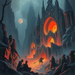 the netherworld. highly detailed, digital painting, watercolor, soviet realism, engraving, artstation, concept art, smooth, sharp focus, vivid grunge, manga, illustration, unreal engine 5, 8 k, art by bilibin and kilian eng and malevich and mucha