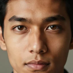 extreme close - up shot, studio photography portrait of a beautiful indian and southeast asian man, light brown eyes, in the style of saul leiter, intricate details, depth of field, photorealistic, warm lighting, 2 4 mm, 8 k