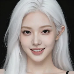 Young woman, white hair, black eyes, sharp teeth, pointy ears, pale skin, trending on artstation