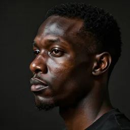 a black man's face in profile, made of epoxy resin, in the style of the Dutch masters and Gregory Crewdson, dark and moody