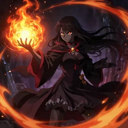 Sakimichan style : the black sorceress casting a fire ball