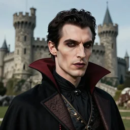 head and shoulders vogue fashion photo portrait of a male vampire, d & d, fantasy, medieval castle, year 1 3 3 0