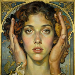 an art nouveau, ( streamline moderne ), multi - ethnic and multi - racial portrait in the style of charlie bowater, and in the style of donato giancola, and in the style of charles dulac. very large, clear, expressive, intelligent eyes. symmetrical, centered, ultrasharp focus, dramatic lighting, photorealistic digital painting, intricate ultra detailed background.