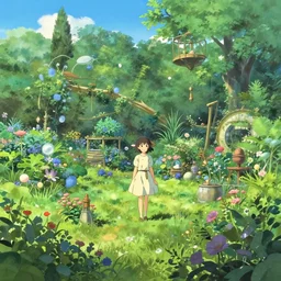 an anime movie background matte painting of a secret summer garden, fantasy, by makoto shinkai, trending on artstation, highly detailed