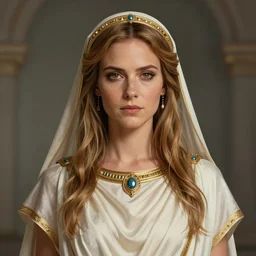 a stunning portrait of Kat Dennings as an ancient roman priestess, digital art by Ross Tran and Angel Ganev, highly detailed, trending on artstationhq