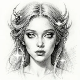 a sketch drawing, ultra detailed, portrait, mystical, fantastic, magic, beautiful eyes, beautiful woman, surreal, trending on artstation