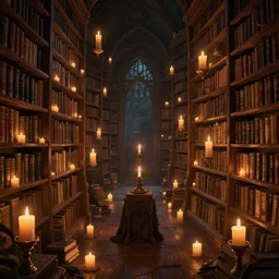 occult library filled with floating candles, detailed, digital art, 4 k
