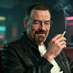 gustavo fring from breaking bad smiling, smoking a cigarette, luxury, 4 k, high detail, unreal engine, cyberpunk, blur, art station 5
