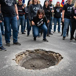 A group of New Zealand Freedom protesters being outraged about potholes