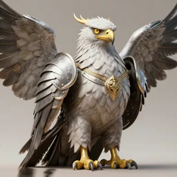 a powerful griffin, chest armor, fantasy, professionally retouched, soft lighting, powerful, realistic, smooth feathers, perfect golden eyes, wide angle, sharp focus on whole body, 8 k high definition, insanely detailed, intricate, elegant, art by artgerm and wlop