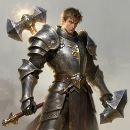male holy paladin in armor, holding a mace, intricate, sharp focus, lens flare, bloom, illustration, highly detailed, digital painting, concept art, matte, art by ruan jia and wlop and greg rutkowski, masterpiece
