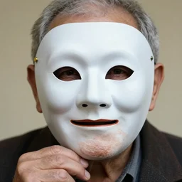 close - up portrait of a wrinkled old man wearing a pulcinella mask holding up a pizza!! to behold, clear eyes looking into camera, baggy clothing and hat, masterpiece photo by morten krogvold