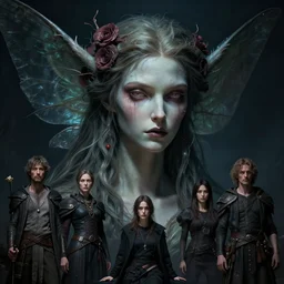A portrait of a monstrous  female fairy head and shoulders only by Greg Rutkowski, Sung Choi, Mitchell Mohrhauser, Maciej Kuciara, Johnson Ting, Maxim Verehin, Peter Konig, Bloodborne, 8k photorealistic, cinematic lighting, HD, high details, dramatic, dark atmosphere, trending on artstation