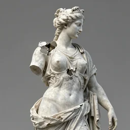 close up of an ancient greek statue of a female goddess, highly detailed, hd, photorealism, brutalism, broken, rendered in cinema 4 d