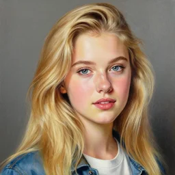 a detailed realistic painting portrait of young luanne platter with blonde hair from king of the hill by alessio albi and rembrandt, in the style of rembrandt, photorealistic, vibrant colors, studio lighting, volumetric lighting, micro details