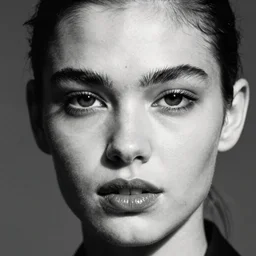 black and white vogue closeup portrait by herb ritts of a beautiful young model, bee stung lips, high contrast