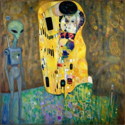 a painting of a aliens and robots by graham sutherland, egon schiele, gustav klimt, expressionism