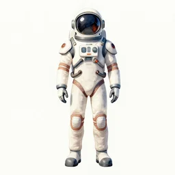 male, full body, space suit with a modern helmet, large shoulders, short torso, long thin legs, tiny feet, watercolor wash, character sheet, science fiction, very stylized character design, digital painting, by mike mignola, by alex maleev, jean giraud
